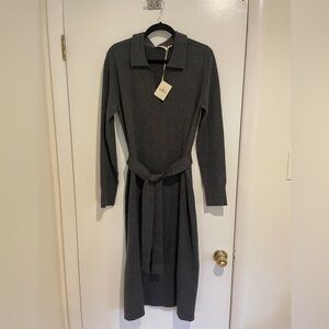 Faherty Charcoal Jackson Long-Sleeve Cotton Blend Sweater Dress